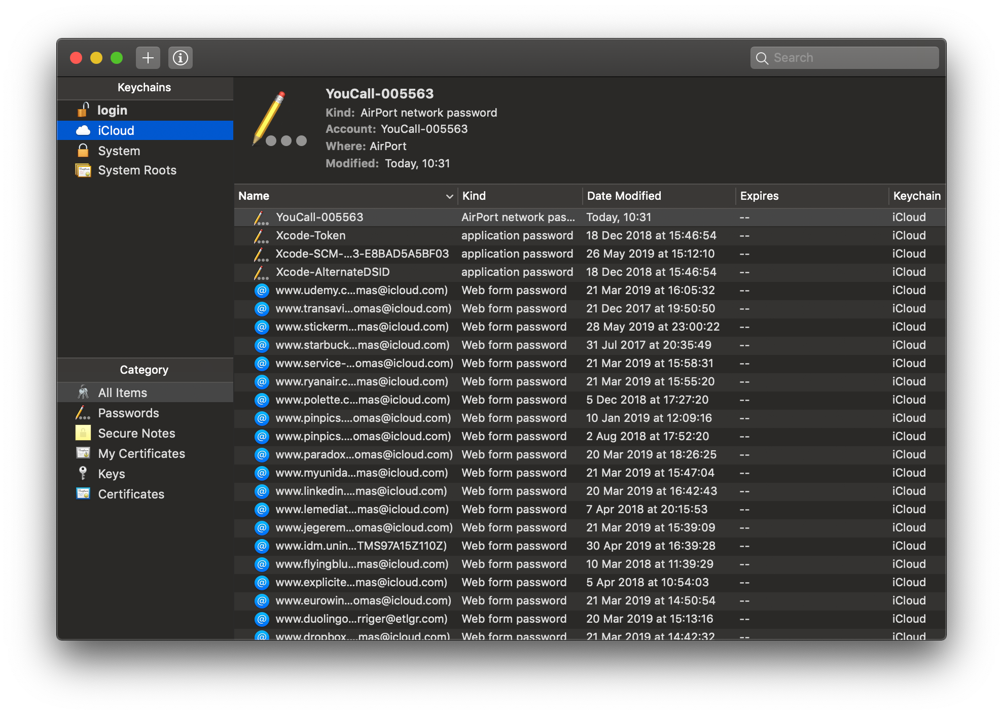 Current keychain interface